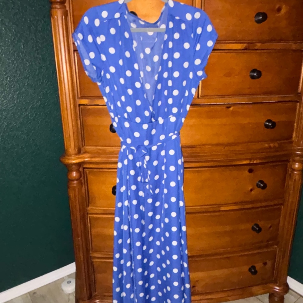 Chic Blue Dress with White Polka Dots